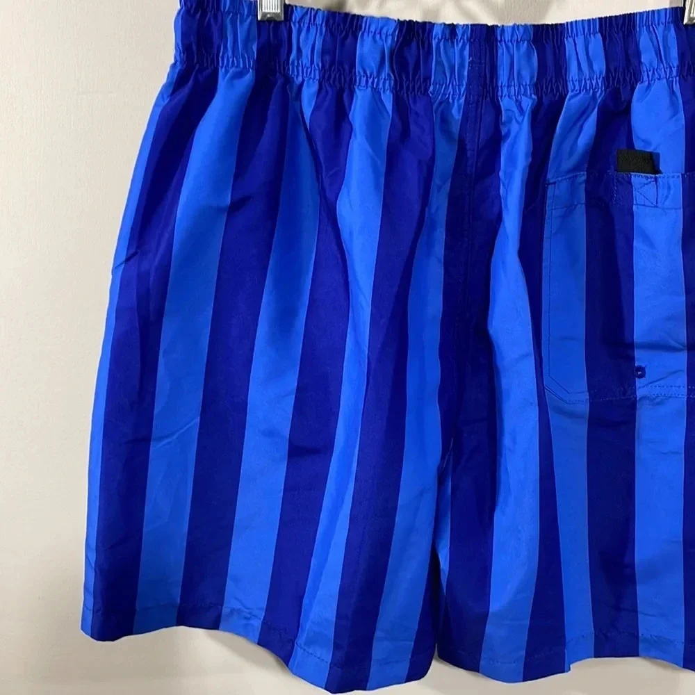 NWOT Cromer Resortwear Swim Trunks  Elastic Waist Blue Striped L (36/38)